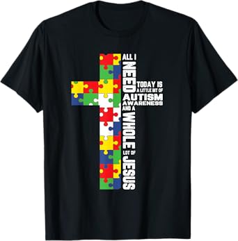 Autism Awareness Jesus Cross Puzzle Cool Christian Gifts T-Shirt
