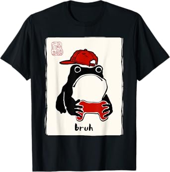 Grumpy Frog Gamer Bruh Ink Painting Japanese Funny Gamer T-Shirt