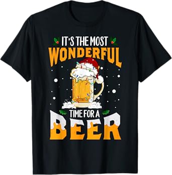 Its The Most Wonderful Time For A Beer Christmas Santa Light T-Shirt