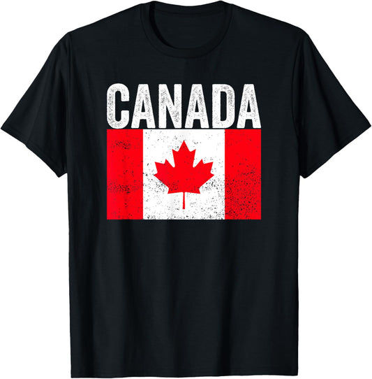 Vintage Canada Flag Distressed Maple Leaf Patriotic Design T-Shirt