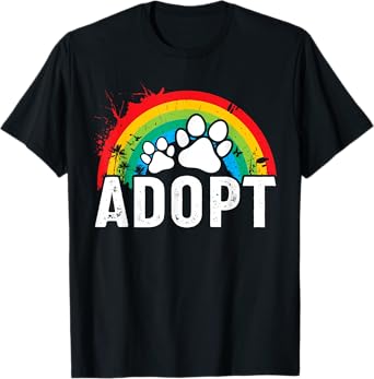 Vintage Rainbow Adopt A Dog Rescue Foster Adoption Month T-Shirt for Men Women Kids