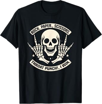 Funny Skeleton Rock Paper Scissors Throat Punch I Win T-Shirt