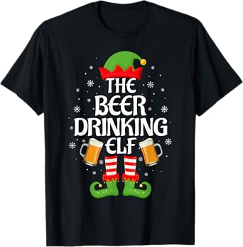 Beer Drinking Elf Xmas Matching Family Elf Squad Christmas T-Shirt