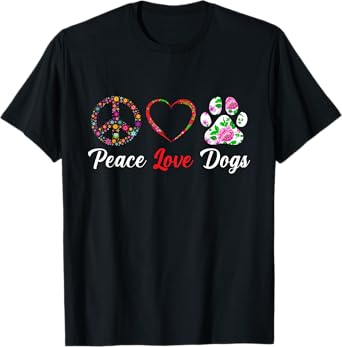 Peace Love Dogs Floral Dog Paw Dog Mom Cute Mother's Day T-Shirt