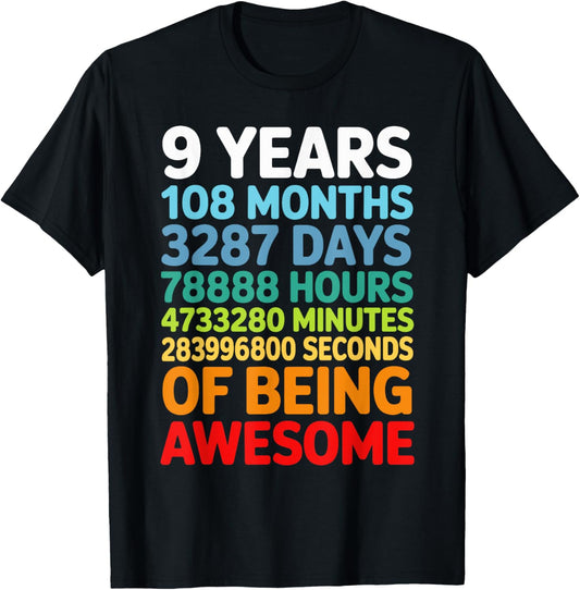 9th Birthday 108 Months 9 Years Old Birthday Gifts T-Shirt