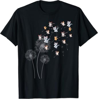Cat Cat For Women Girls Cute Dandelion Flower T-Shirt