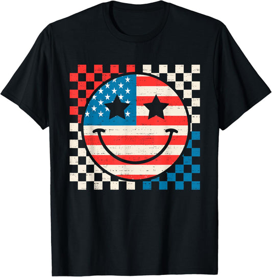 Smile Face American Flag Usa Funny 4th Of July Fourth T-shirt