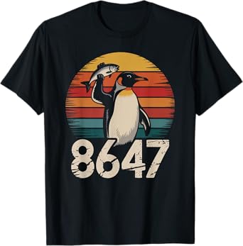 80s Vintage Penguin 86 47 Protest Funny Retro 8647 Penguin T-Shirt