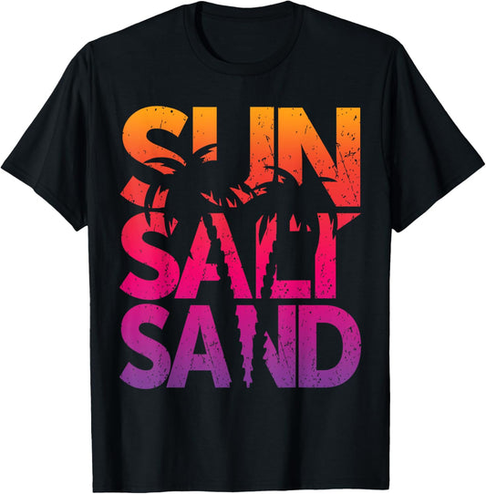 Sun Salt Sand Summer Beach Vibes Vacation Palm Tree Retro T-Shirt