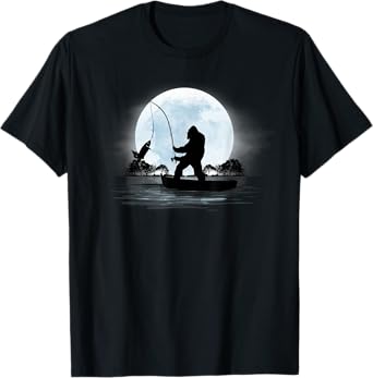 Bigfoot Fishing Outdoor Retro Night Fishing Sasquatch T-Shirt