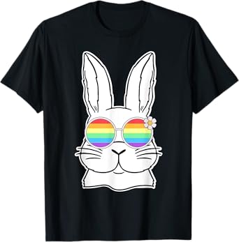 Bunny Gay Pride LGBTQ Bunny Rainbow Sunglasses Happy Easter T-Shirt