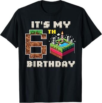 My 6th Birthday Pixel Game 6 Cake Video Gamer Boys Kid Youth T-Shirt