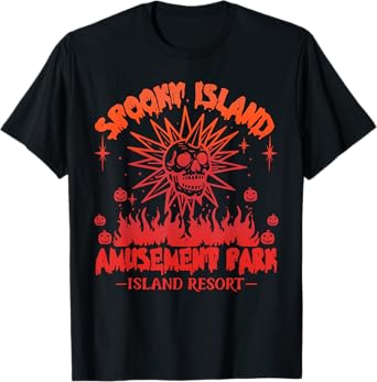 Funny Halloween Spooky Island Est 2002 Amusement Park Skull T-Shirt