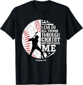 Christian Baseball Philippians 4:13 Religious Faith Graphic T-Shirt
