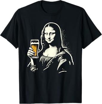 Mona Lisa with Beer Bar Pub Crawl Party Men Women Funny Beer T-Shirt
