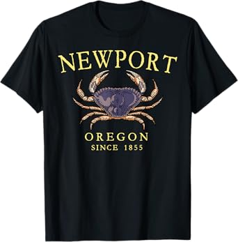 Newport Oregon Dungeness Crab Since 1855 Arched Yellow T-Shirt