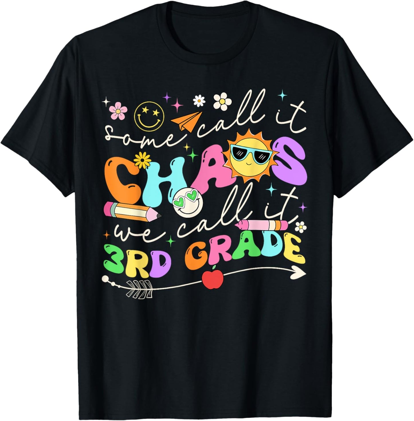 Groovy Chaos Third Grade Teacher Squad Tee by TeeBrew