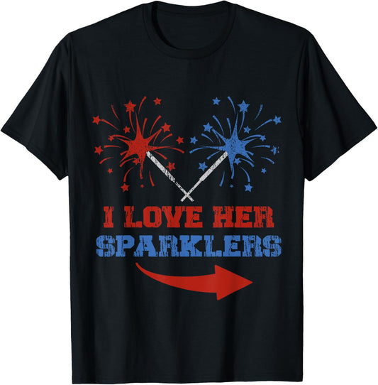 Love Her Sparklers Matching Couple 4th Of July Men Boyfriend T-Shirt