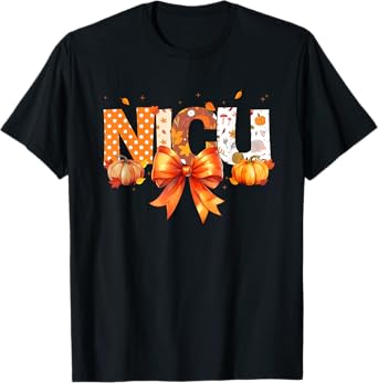 Love NICU Pumpkin Leopard Autumn Fall Season Scrub Women T-Shirt