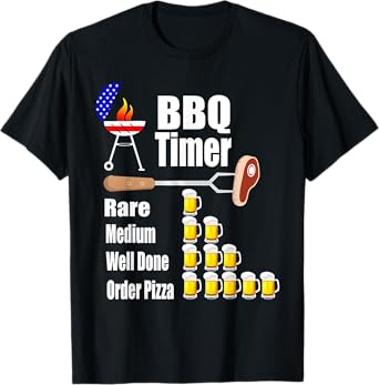 BBQ Timer Rare 1 Beer Medium 2 Beers Order Pizza 5 Beers Fun T-Shirt
