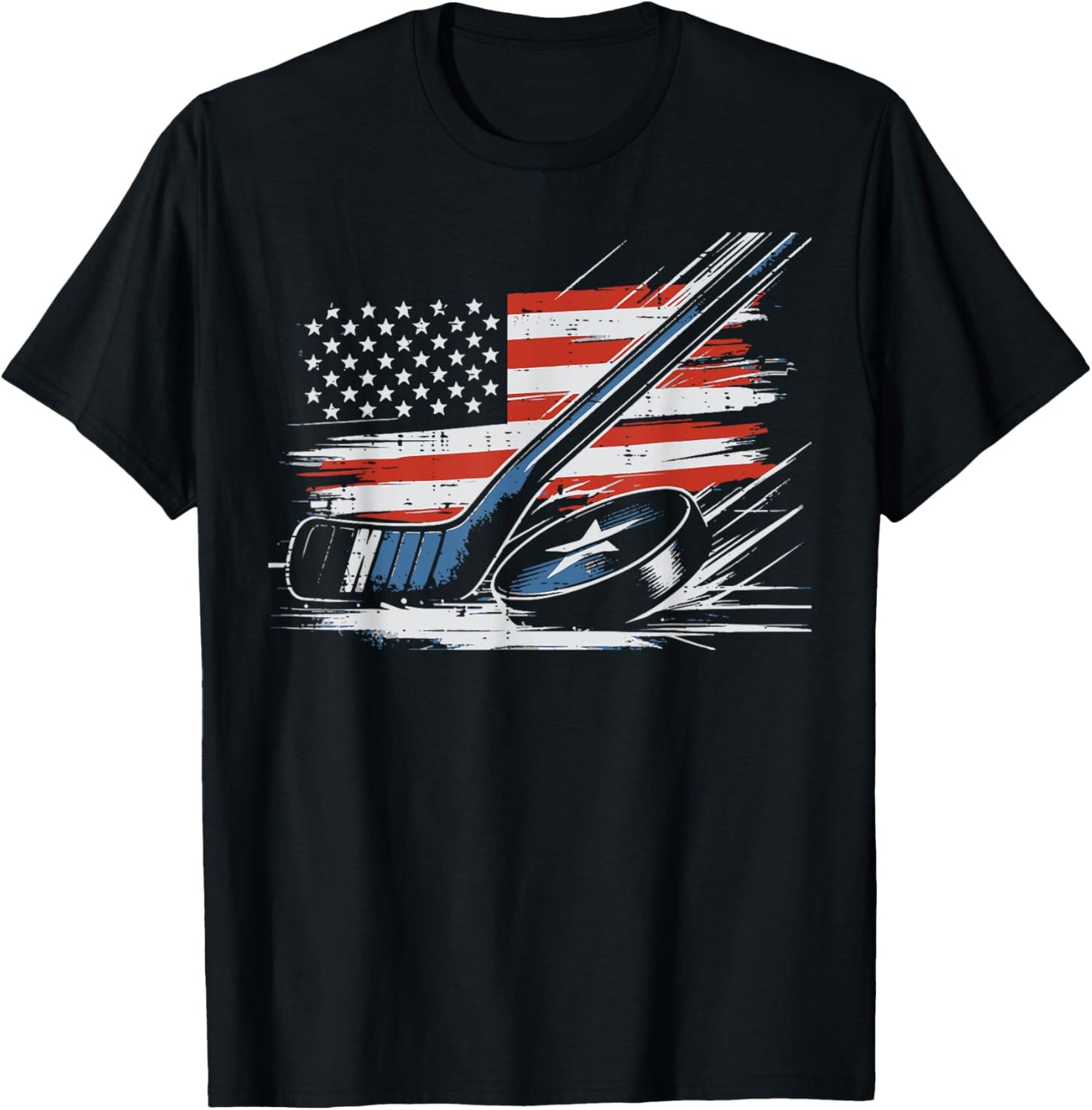 4th Of July Ice Hockey Stick Puck US Flag Men Boys Kids T-Shirt