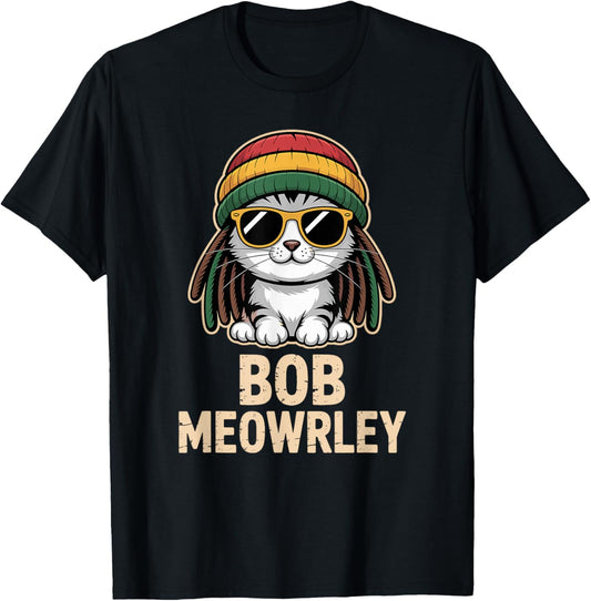 Bob Meowrley Funny Cat Reggae Rasta Lover T-Shirt