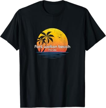 Fort Walton Beach FL Vintage Palm Tree Sunset T-Shirt