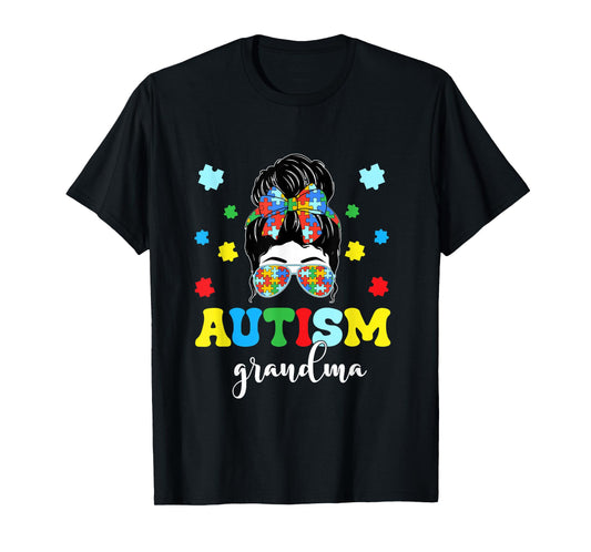 Autism Grandma Life Messy Bun Bandana Autism Grandma Women T-Shirt