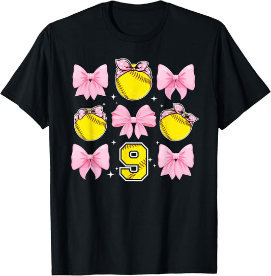 9th Softball Birthday Party 9 Year Old Softball Player T-Shirt