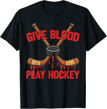 Ice Hockey Vintage Give Blood Play Hockey T-Shirt