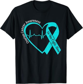 Ovarian Cancer Awareness Heart Teal Ribbon Support Family T-Shirt