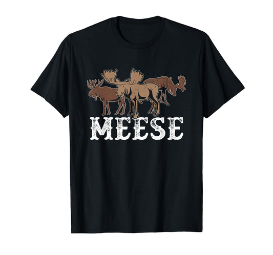 Elk American Wildlife Funny Plural Wordplay Meese Moose T-Shirt