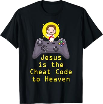 Jesus Cheat Code Funny Game Christian Gamer Catholic Gaming T-Shirt