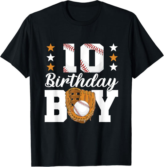 10th Birthday Boy Baseball 10 Years Old Baseball Birthday T-shirt