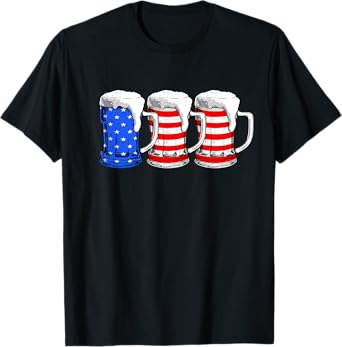 Beer 4th Of July Men Women American Flag Red White Blue Beer T-Shirt
