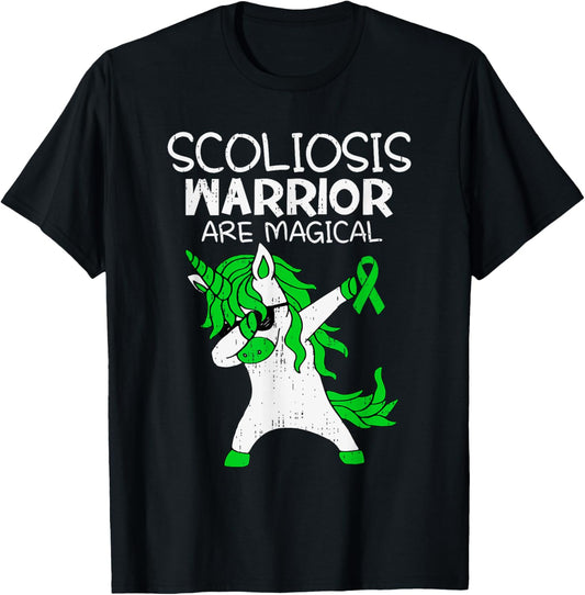 Unicorn Scoliosis Awareness Green Ribbon Spinal Health T-Shirt