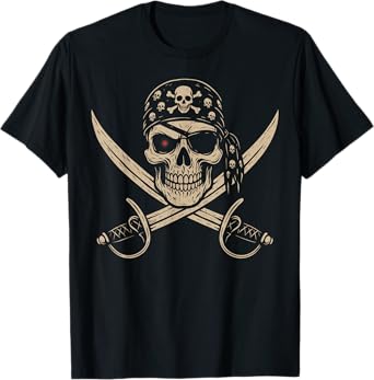 Pirate Skull Crossbones Skeleton Halloween For Men Boys Kids T-Shirt