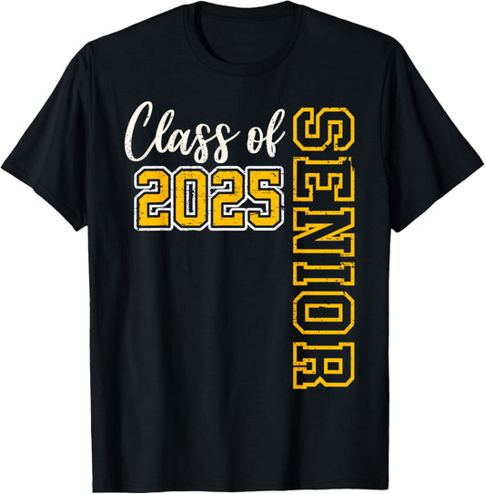 Class of 2025 Senior 25 High School Graduation Black Gold T-Shirt