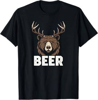 Bear with Antlers Beer Slogan Design Wordplay Pun T-Shirt