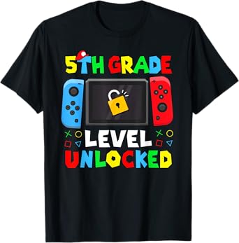 Back To School 5th Grade Level Unlocked Gamer Kids Boys T-Shirt