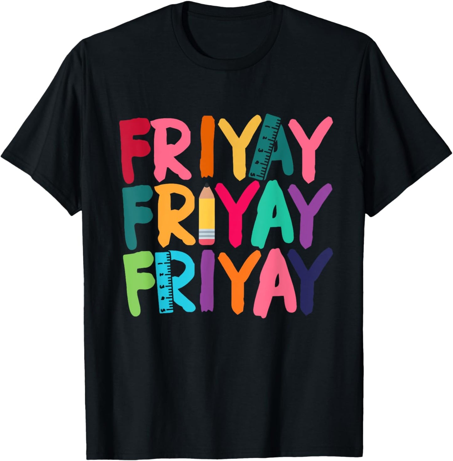 Retro Happy Fri-yay Fri Yay Teacher Student Funny Friday Weekend Tee by TeeBrew