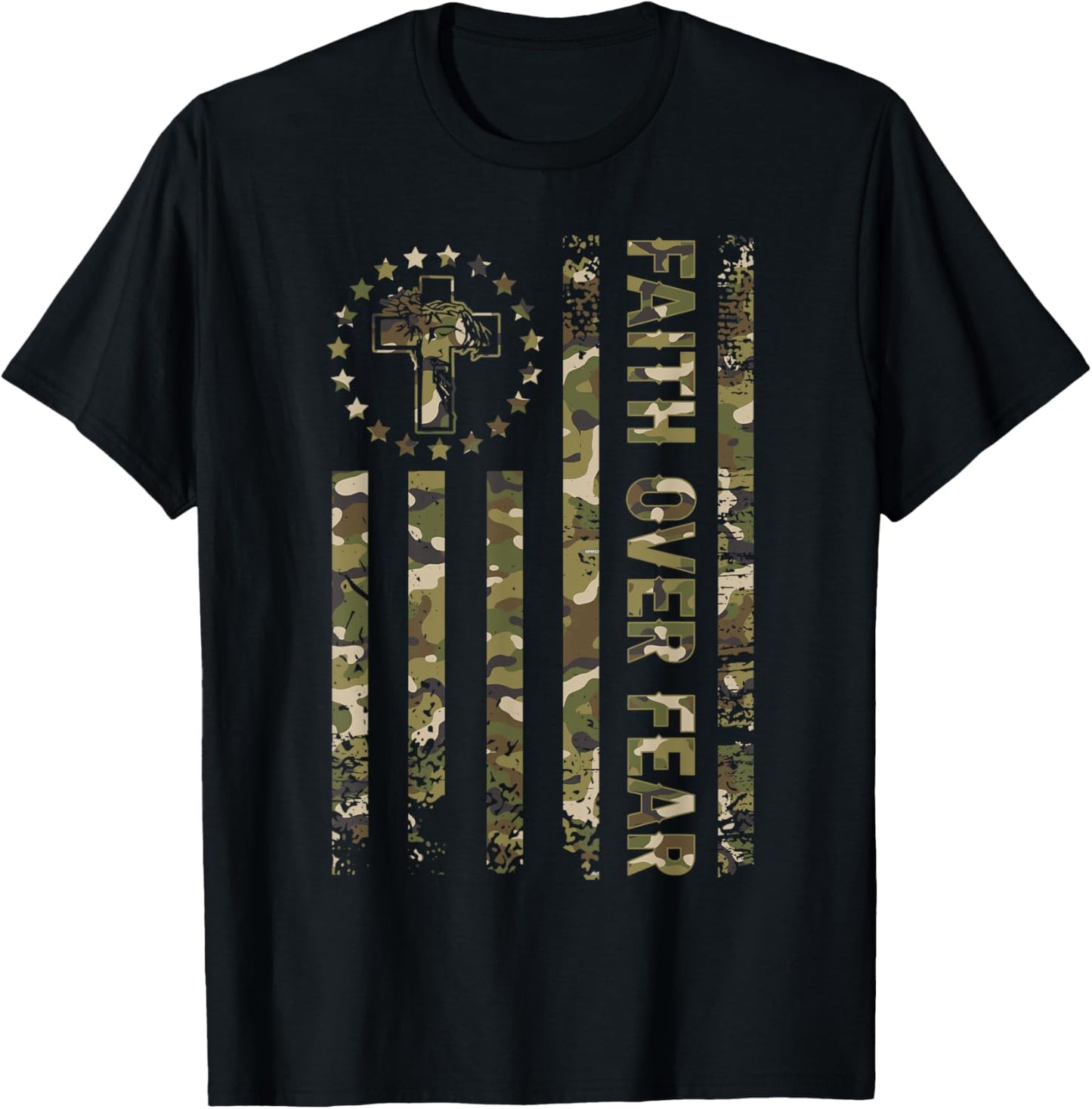 Christian Faith Over Fear Camo US Flag Patriot Men Women Kid T-Shirt