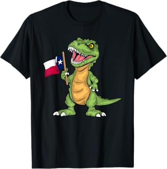 Texas Lover Kids Dinosaur Lover USA Texas Flag T-Shirt