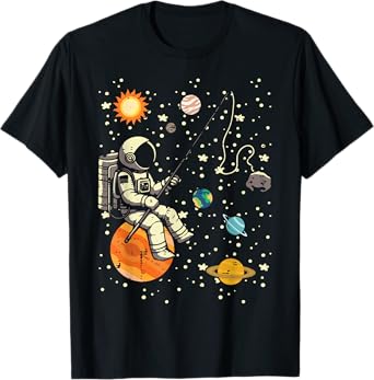 Astronaut Fishing Planets Space Galaxy Men Boys Kids Women T-Shirt