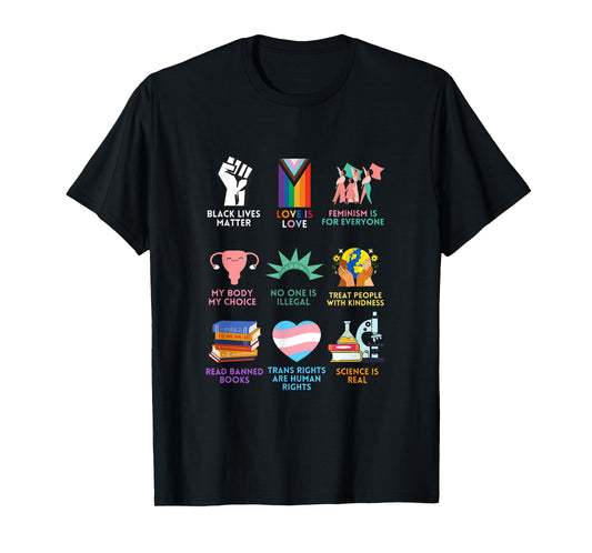 Ally Anti Trump Liberal BLM Love is Love Banned Books Icons T-Shirt