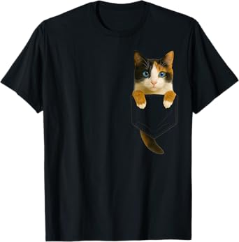 Cute Calico Cat Pocket Funny Gifts Cat Mom Cat Dad Cat Lover T-Shirt