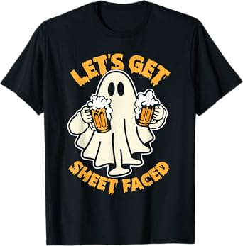 Let's Get Sheet Faced Funny Ghost Drinking Beer Halloween T-Shirt