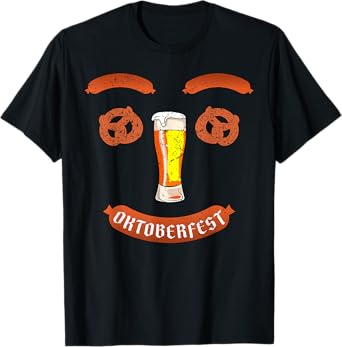 Oktoberfest German Beer Pretzel Sausage Smile Face Costume T-Shirt