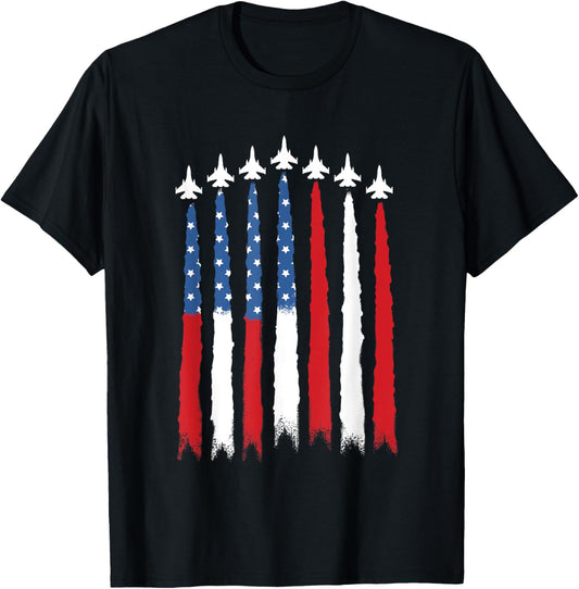 4th Of July Fighter Aircraft Red White Blue American Flag T-Shirt