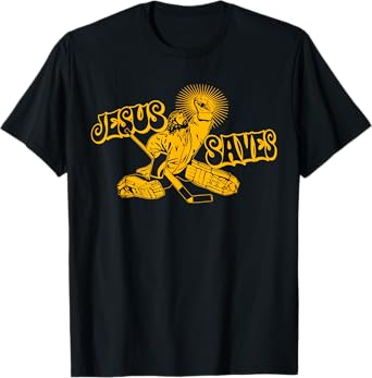 Funny Jesus Saves Hockey Religious Christian Goaltender Tee T-Shirt